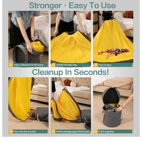 2 in 1 Toy Storage Bin Foldable Toy Bag Play Mat Indoor and Outdoor - Picture 2 of 8